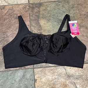 1122 Olga 40/42 D/DD Black Satin Easy Does It Wire-Free 2 Ply Bra NWT Beautiful!